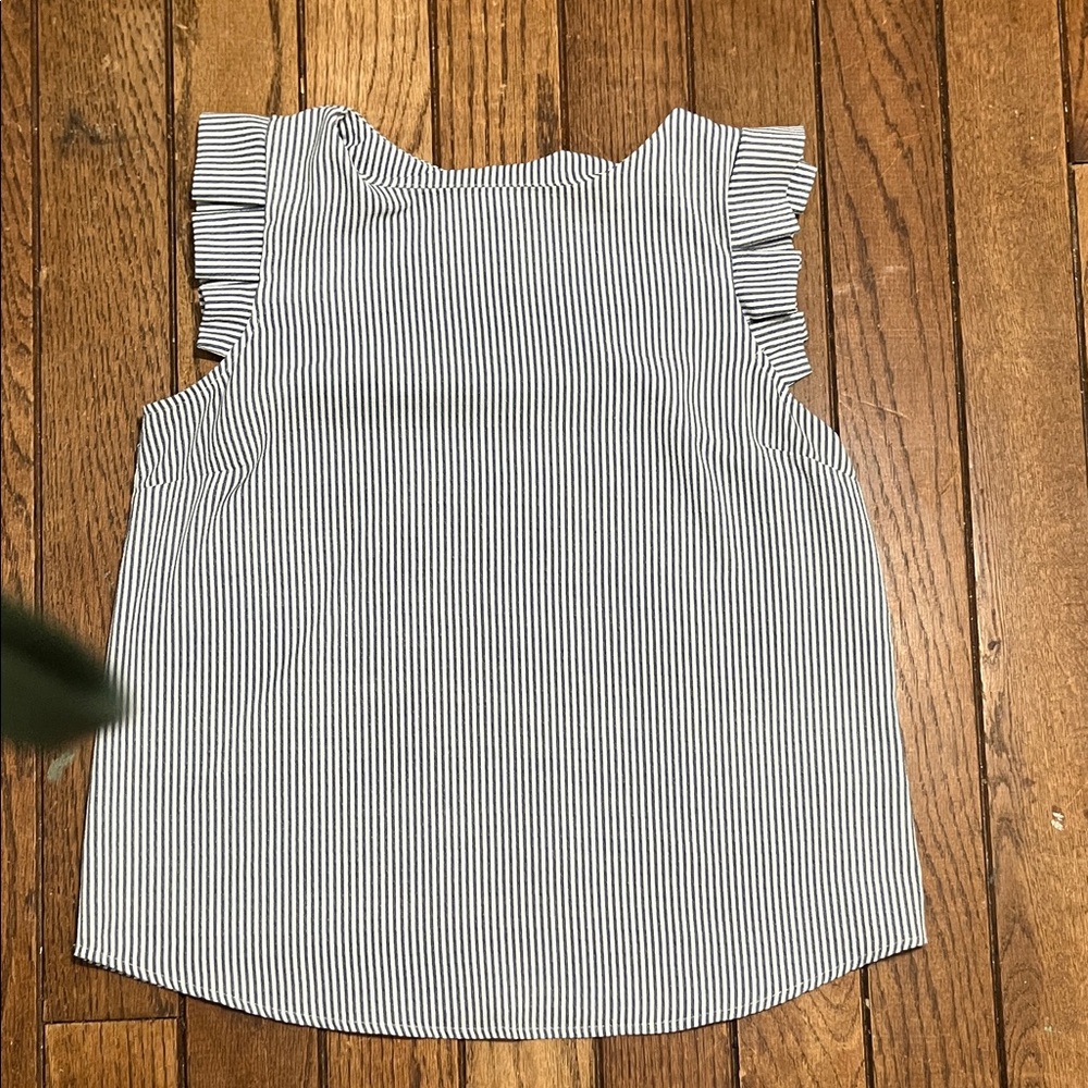 Monteau Black & White Pinstripe Ruffle Sleeve Camisole